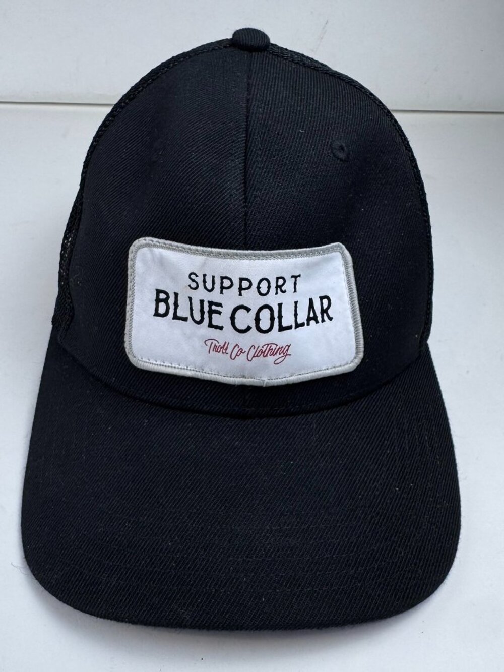 Troll Co Clothing Support Blue Collar Mesh Trucker Hat Snapback Black STAINS
